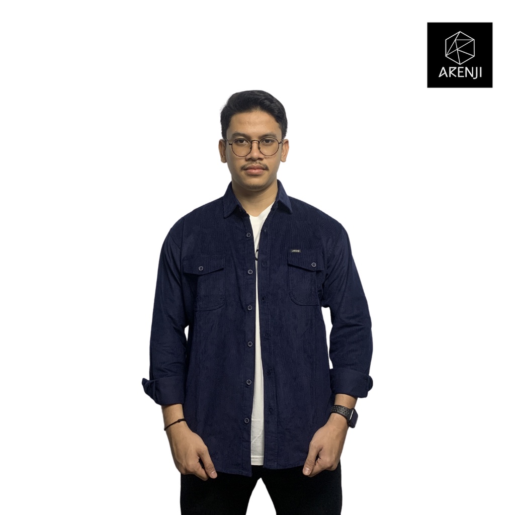 Arenji Kemeja Corduroy Pria Over Sized - Dark Navy