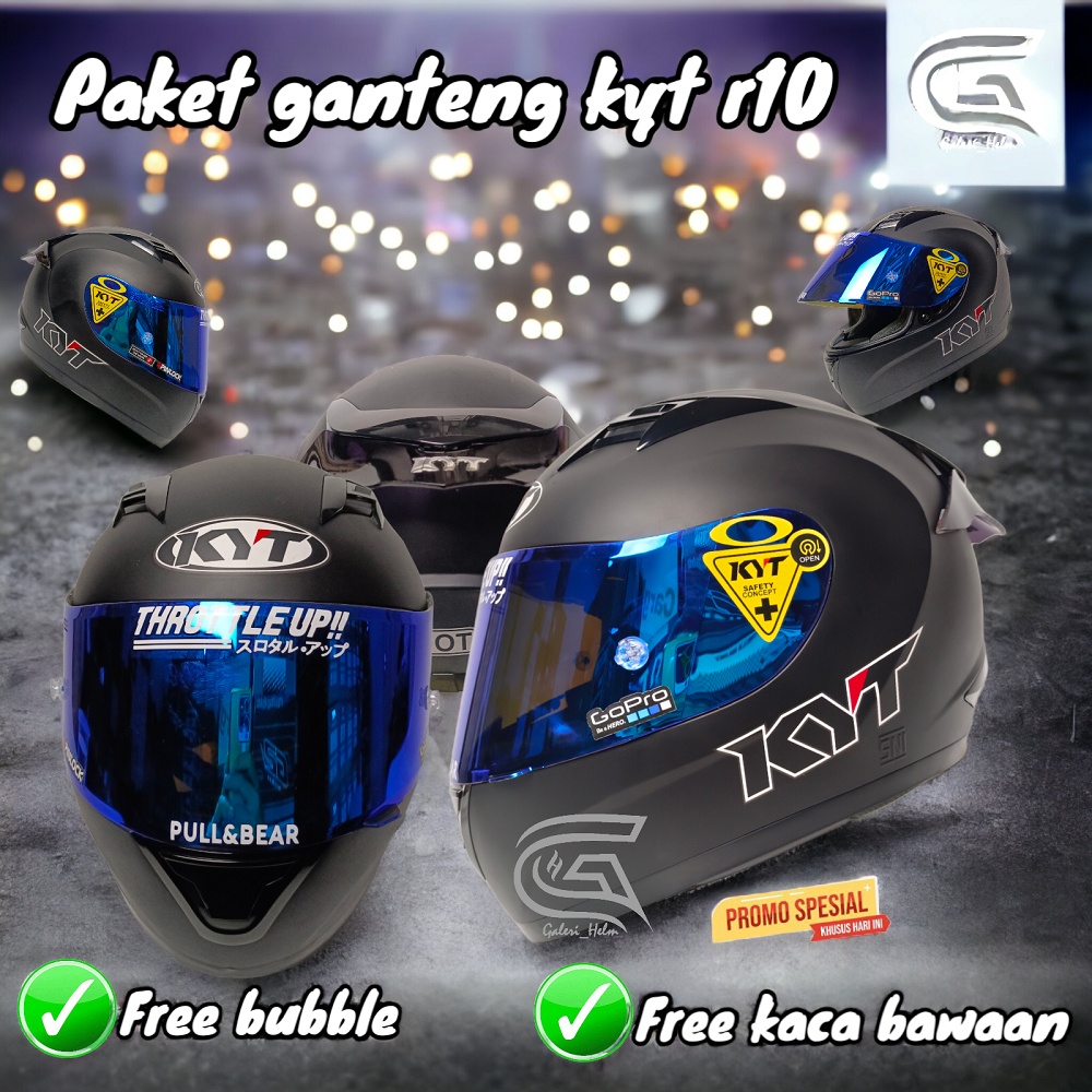 Paket Ganteng Helm KYT R10 Full Face-Black Dof