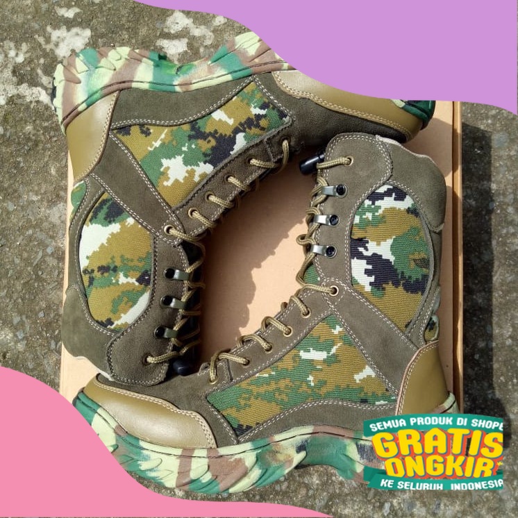 SEPATU PDL KULIT ASLI SEPATU PDL TNI SEPATU PDL LORENG KOSTRAD SEPATU PDL MILITARY AD/ ungu biru
