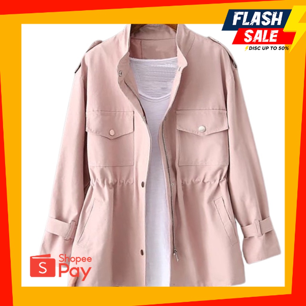 OUTFIT JKT48 | Femes Veranda Button Zipper Parka Jaket Wanita Premium Outer Outerwear Korean Style