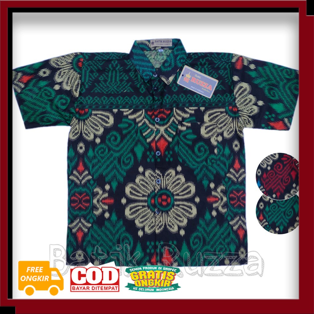 RUZZA Batik Anak Ukuran 0-15 Tahun Kemeja Motif Kecubung Hijau Merah Baju Laki-laki// BATIK KEREN TE