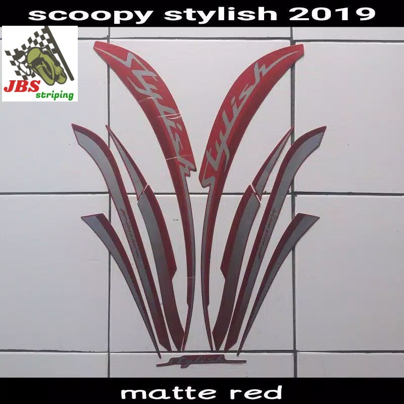 striping scopy stylis stiker honda scoopy fi led stylish thn 2019 2020 matte red merah doff lis body