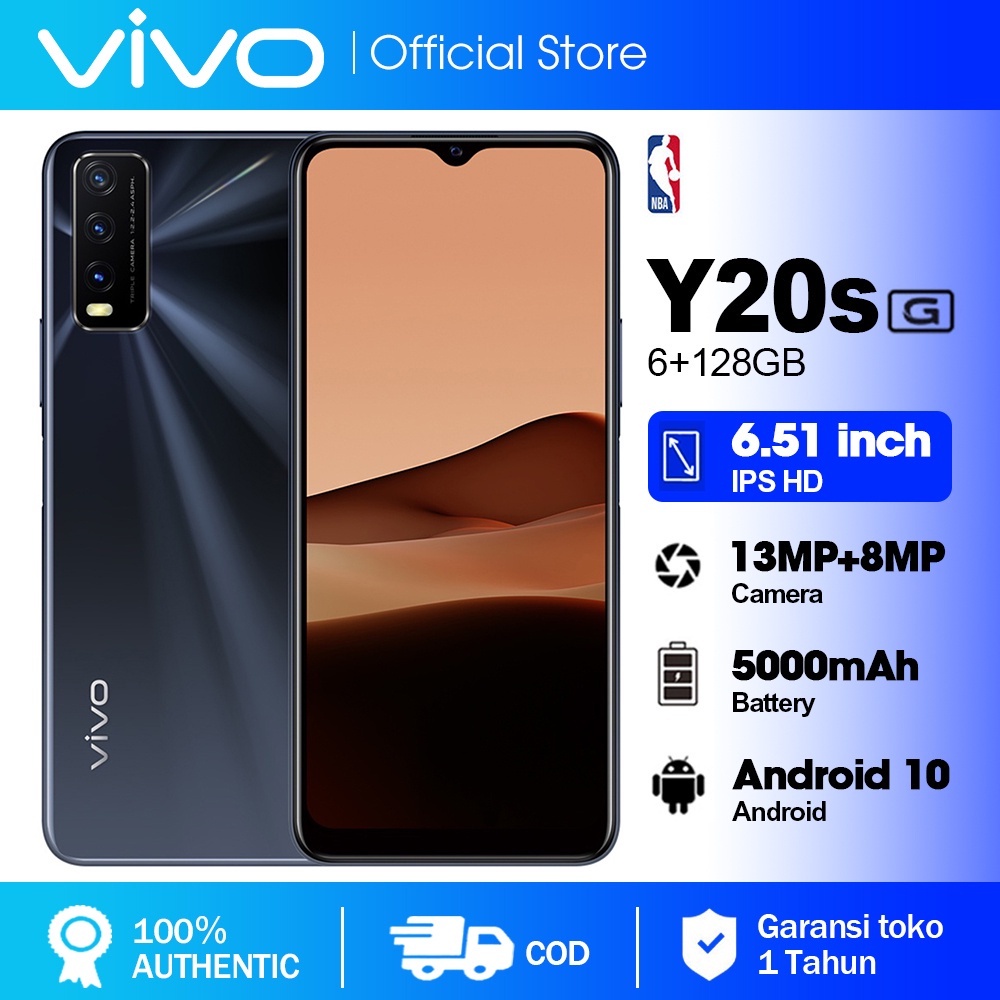Hp Vivo Y20s G Ram6/128GB 6.5-inch Smartphone 100% Baru dan Original Handphone
