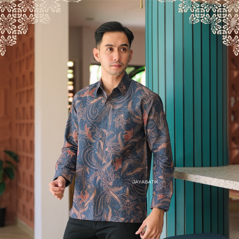 Hem Atasan Kemeja Baju Batik Pria Cowok Laki Laki Slimfit Full Lapis Furing Lengan Panjang A10