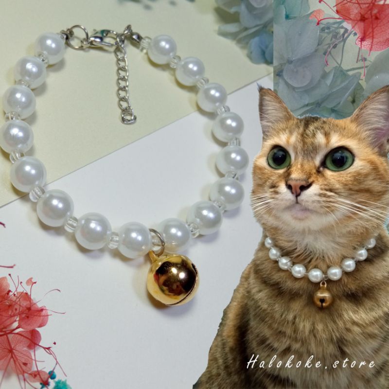 Kalung Kucing Mutiara Putih | Kalung Kucing Estetik | Kalung Kucing Lucu