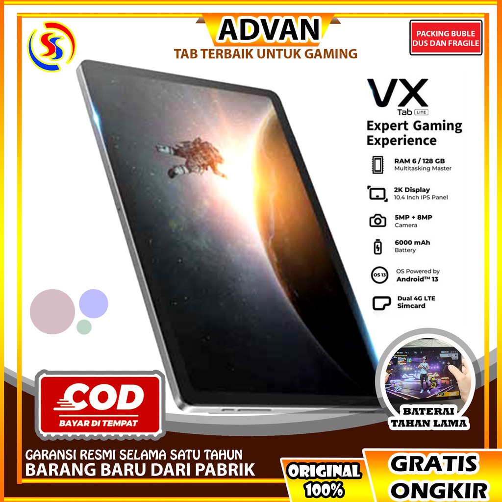 ADVAN Notebook Tab Vx Lite 10.4” Octa Core 2.0Ghz Tablet Dual Sim Card 4G LTE 6/128 G
