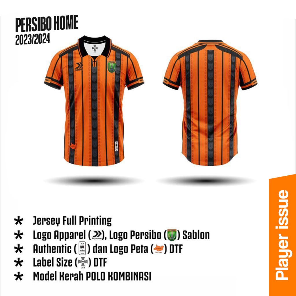 Jersey Persibo Home Jersey Player Issue Orange Hitam