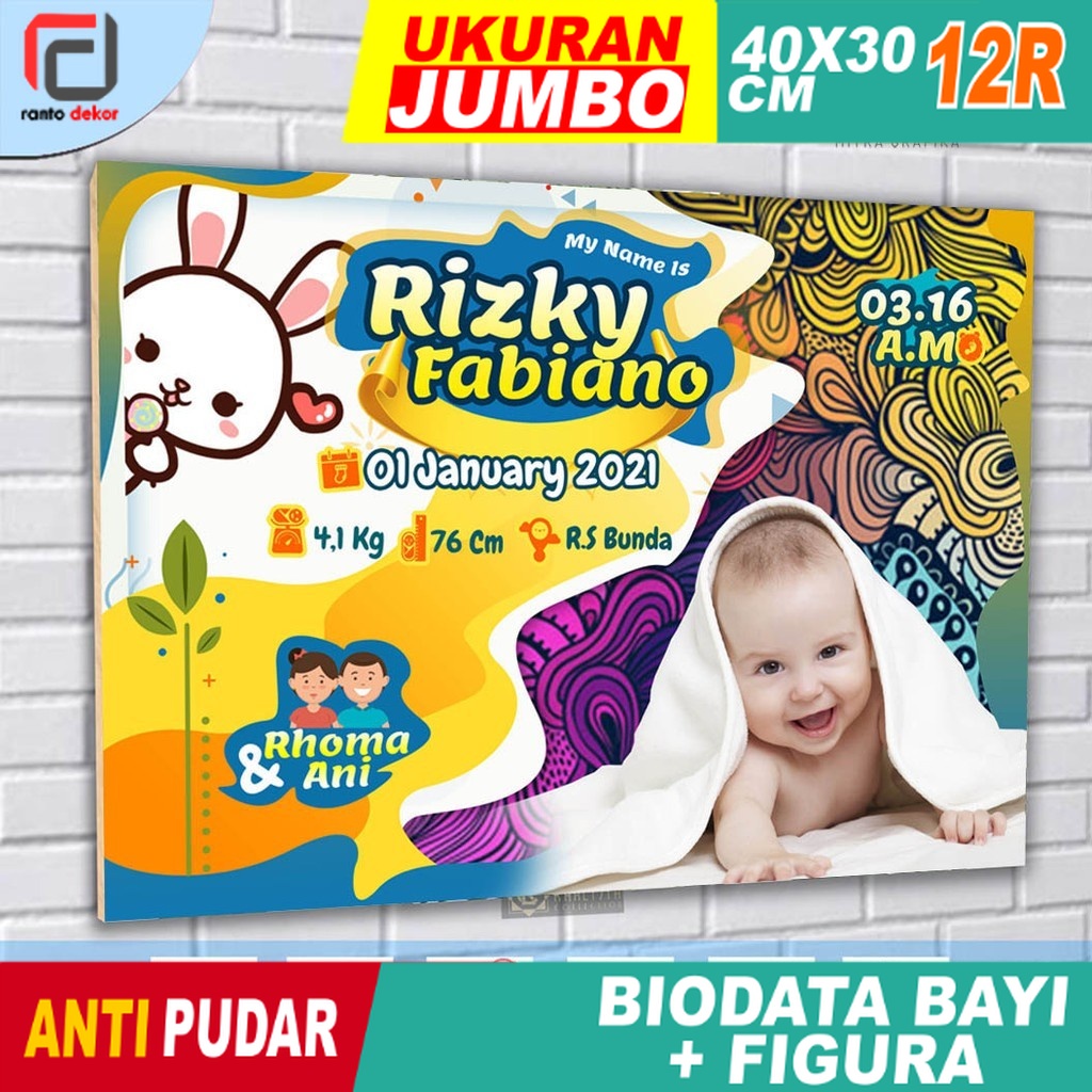 Biodata bayi - papan nama bayi baru lahir -  hisan dinding kado  kelahiran  - 40x30 cm