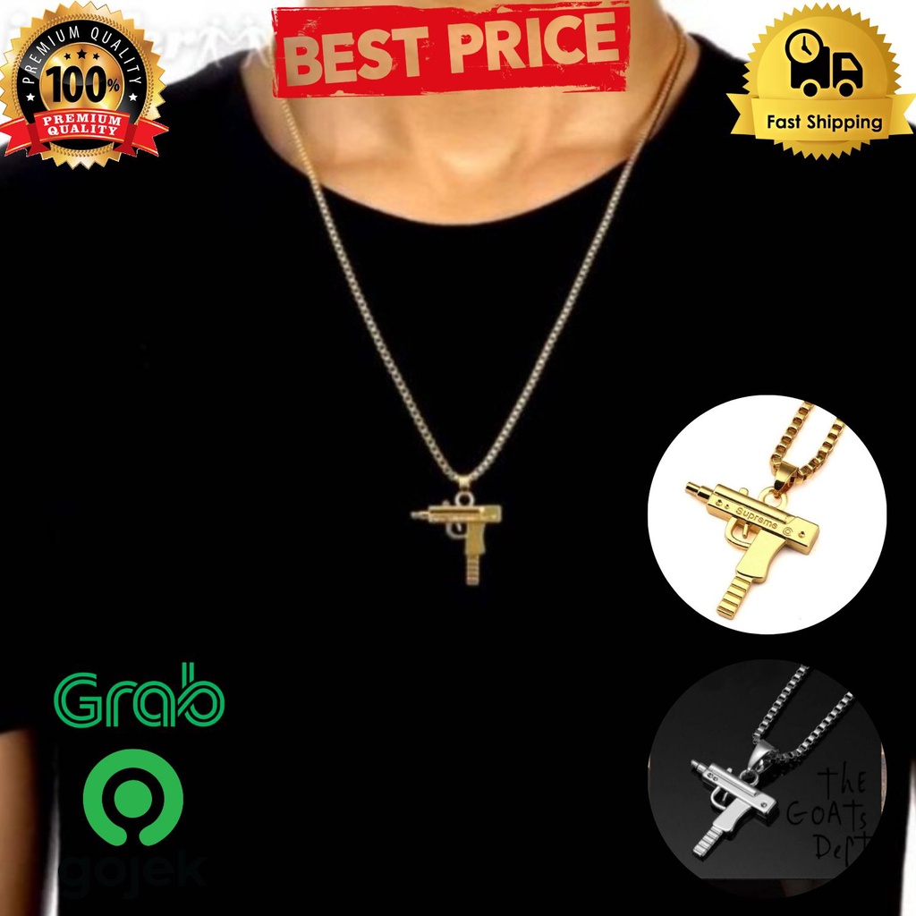 Kalung rantai pria silver gold rapper uzi men gun necklace hip hop , kalung pria / kalung hip hop / 