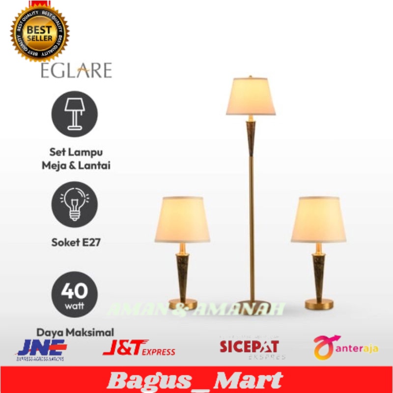 EGLARE Set 3 Pcs Cassie Lampu Meja & Lampu Lantai Marble - Brass/Lampu tidur/lampu hias