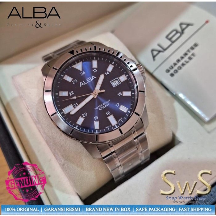 Jam Tangan Pria Alba AS9R97 Stainless Steel Silver Quartz Original