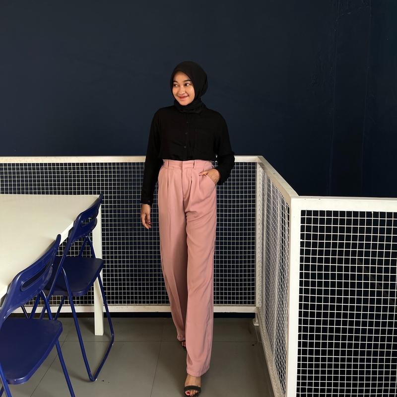 Celana Panjang Wanita Kulot Highwaist JUMBO Loose Pants Polyester Premium || Yora Pants Polyester Ba