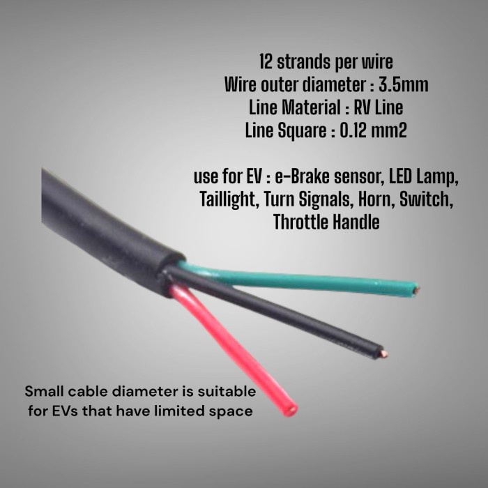 Kabel Isi 3 Diameter Kecil AWG 26 Cocok untuk Fiido, EV, Molis
