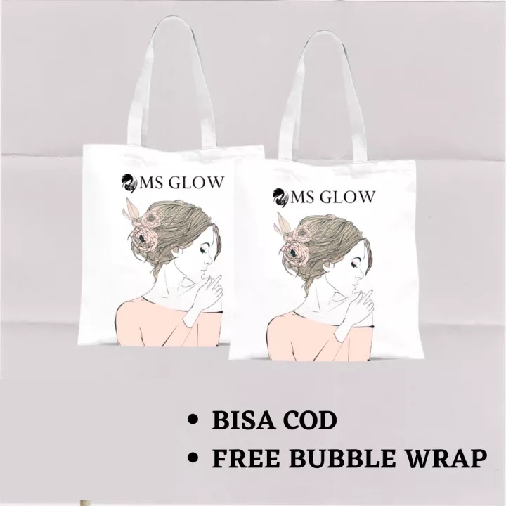 MsGlow Tote Bag White / Dompet Kosmetik / Tas Hp Smartphone / Pouch Kosmetik / Sling Bag / Totebag M