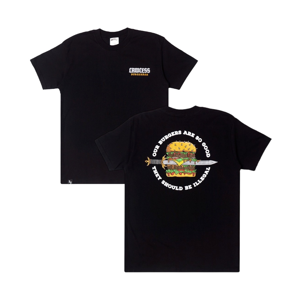 【COD】Lawless Burgerbar - Illegal Tshirt - Black Tidur pendek Fashion Hardworking T shirt TOP kaos