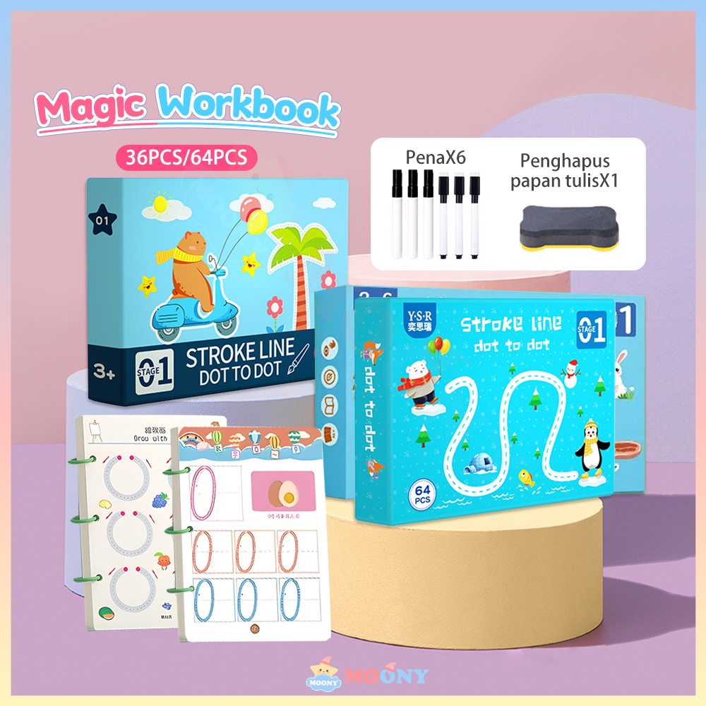 

Moony Magic workbook reusabledot to dot wipe wipe and clean book activity Activity book buku