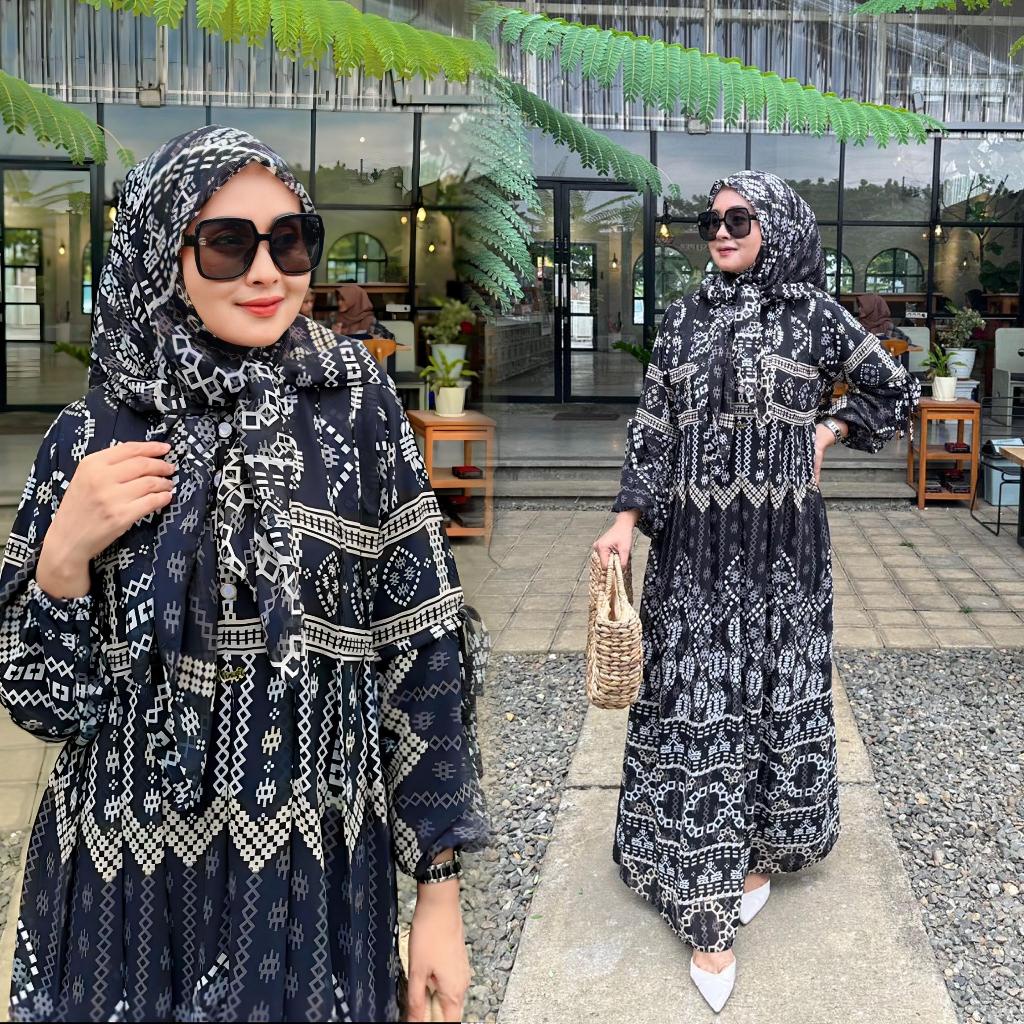 Maulida | Nazifa Sakura | Dress | Gamis Motif Syar'i | Gamis Nazifa Bahan Ceruty Babydoll Premium Mo