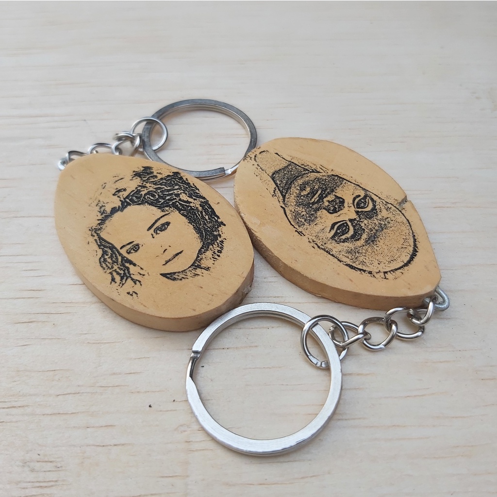 Gantungan kunci lukisan foto SKETSA mediia kayu BULAT TELUR