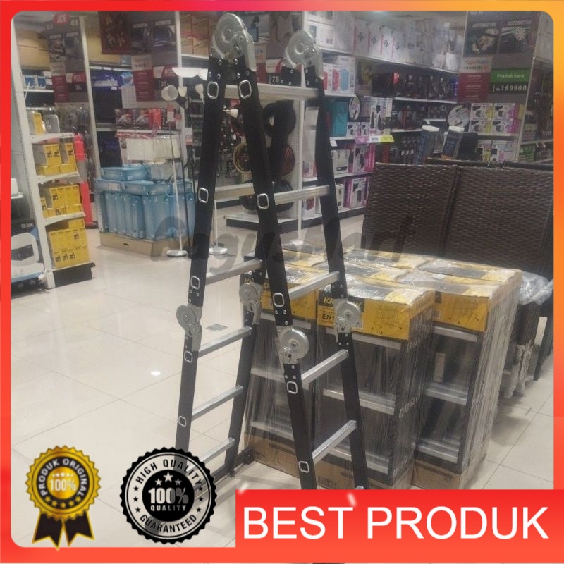 Krisbow 3 Mtr Tangga Lipat Aluminium Steel 4x3 Step - Hitam/Tangga Multipurpose/tangga lipat