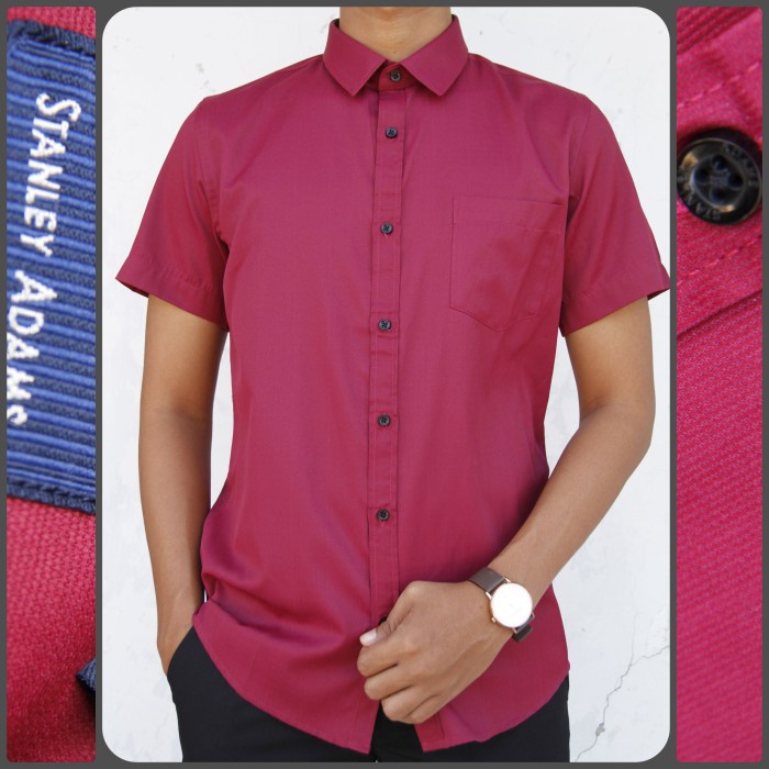 Mark Kemeja Pria Slimfit Lengan Pendek Lavender Motif Stanley Adams 07 - 02, 17/XXL