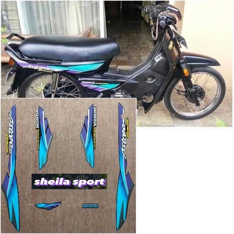 striping grand grend stiker lis les Honda Astrea Grand hitam Lis biru tahun 1996