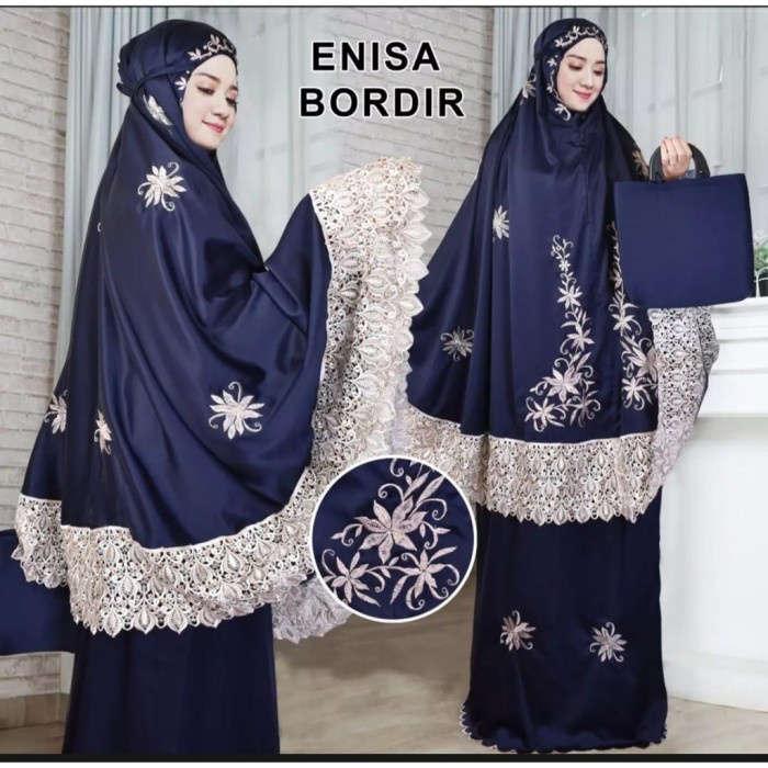 Mukena Dewasa Enisa | Mukenah Bordir Mewah Jumbo  - NAVY