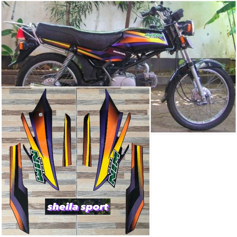 striping win stiker Honda WIN 100 hitam Lis kuning oren tahun 2002 2004 kualitas bagus