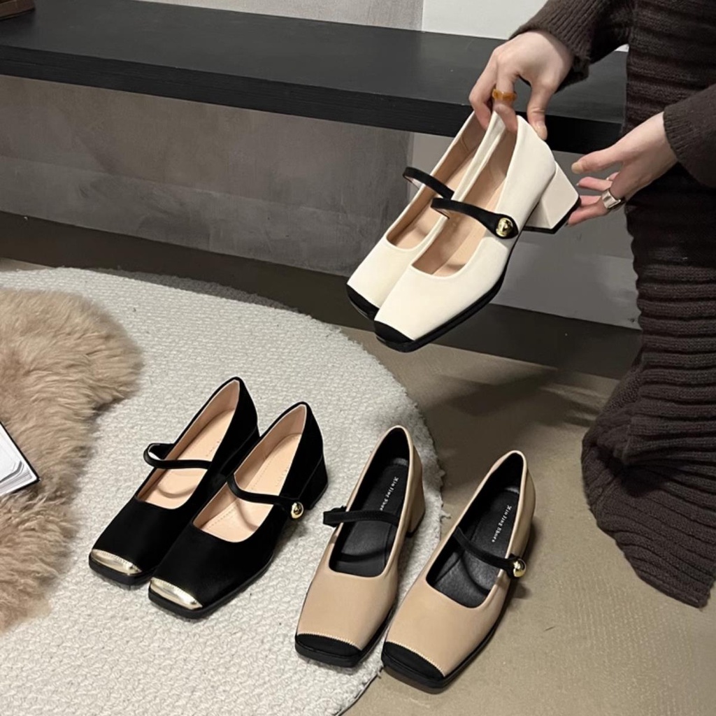 French style thick heel small fragrant style Mary Jane single shoe girl