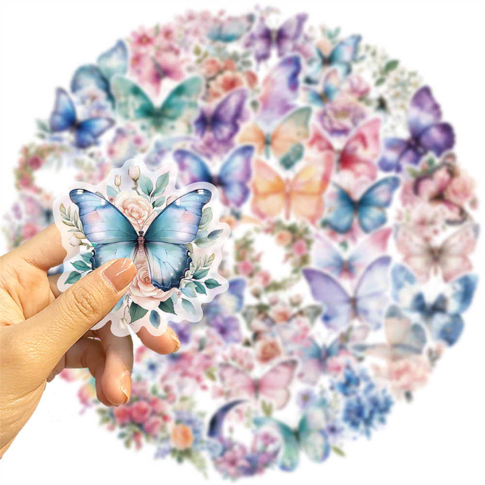 

50pcs Waterproof Transparent DIY Butterfly Stickers For Glass Phone Guitar Laptop Scrapbooking Supplies DIY Sticker