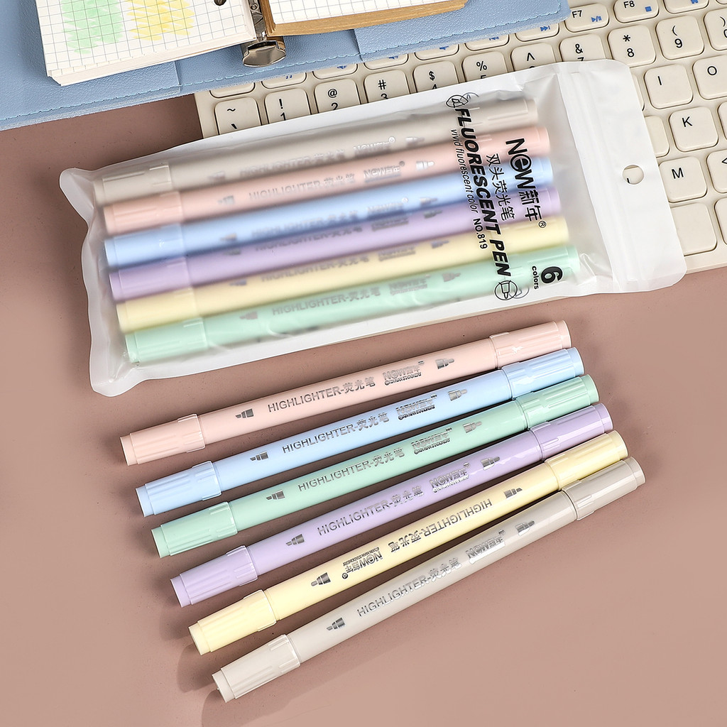 

JIANWU 6 Pcs/set Double-ended Highlighter Colorful Large-capacity Marker Pen Creative DIY Student Supplies Stationery