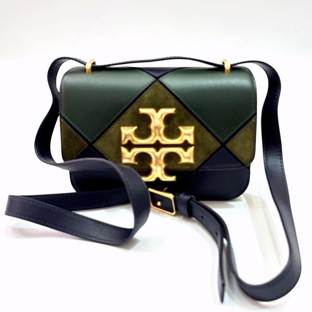 Tory Burch Eleanor Small Shoulder Bag in Diamond Quilted Pine Tree / Navy