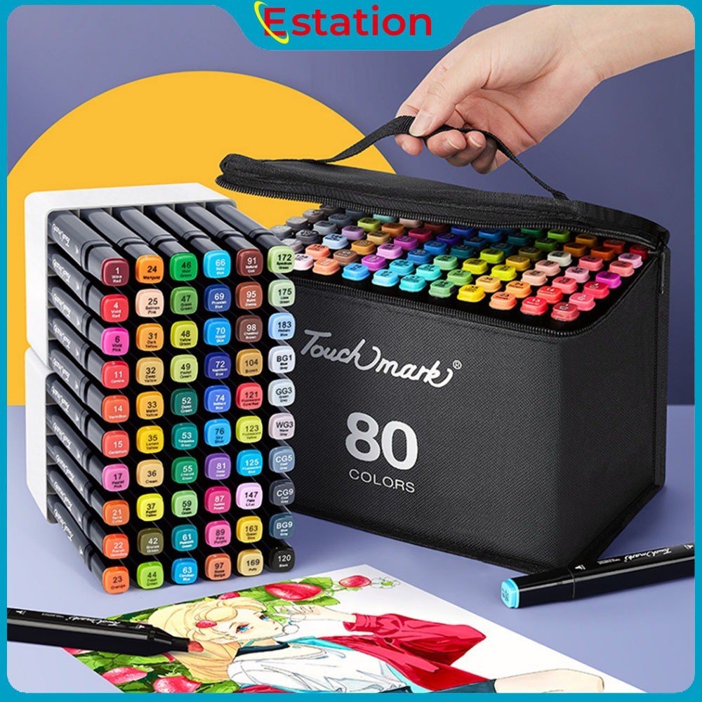 

ORIGINAL Estation - Spidol Warna Warni 1 Set Sketch Marker 2 Tip Touch Marker 48/60/80 Warna xx-3