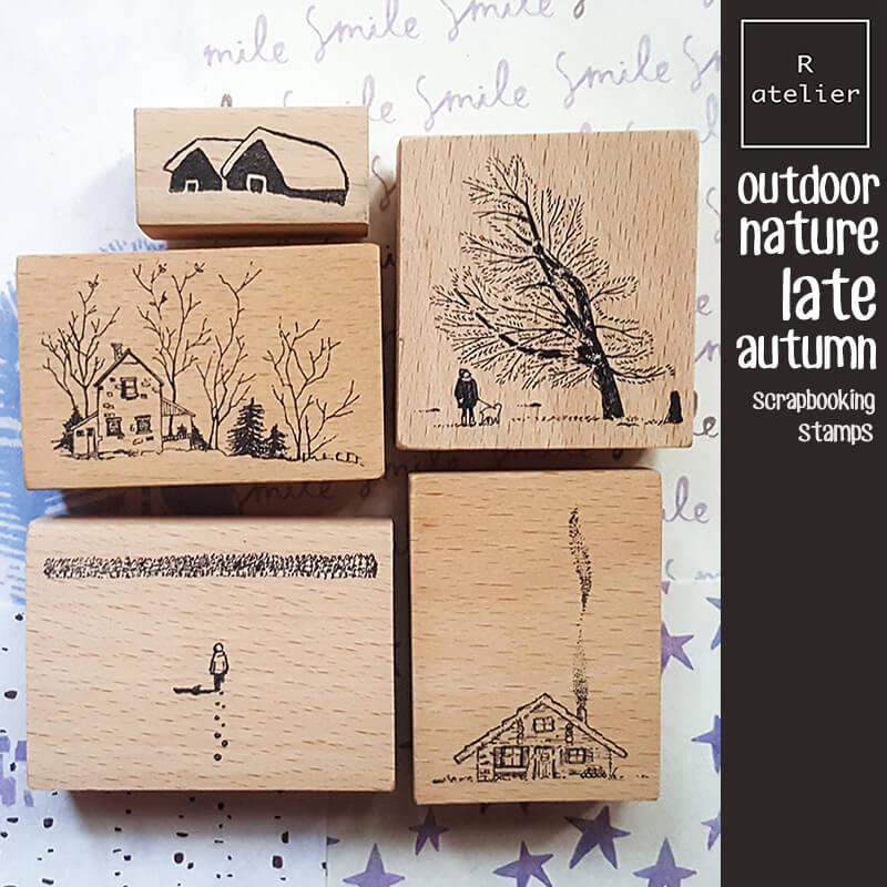 

Stamp Scrapbooking Autumn House Mountain Nature Journaling DIY Decoration Wooden Stamps