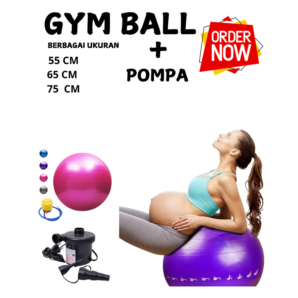 (BONUS POMPA) Gymball 55cm, 65cm, 75cm/ Bola Gym / Bola Yoga Gymball