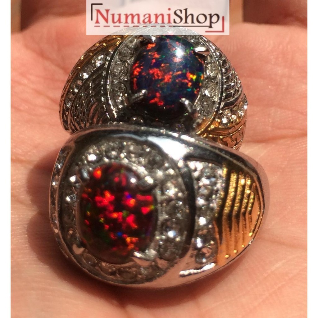 Paket 2 Cincin Titanium Batu Kalimaya Biru Dan Kalimaya Merah HQ