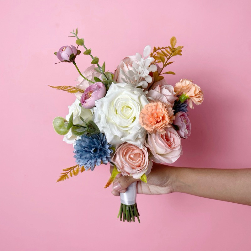 Echiiglo- Peach Blossom Breeze Artificial Wedding bouquet buket bunga pernikahan pengantin bridal
