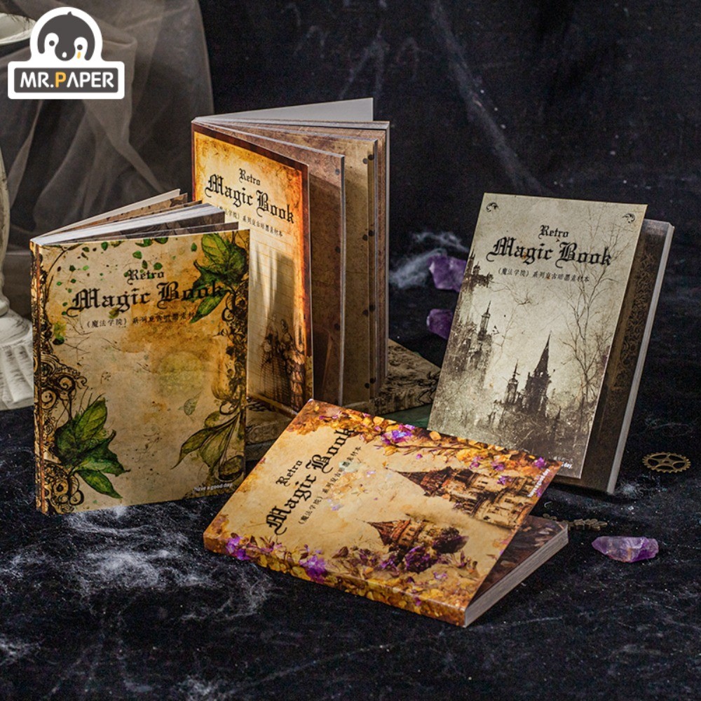 

Mr. Paper Retro Pattern Material Book Dark Black Series Handbook Decoration Base Vintage Cards Art Supplies 60pcs/book