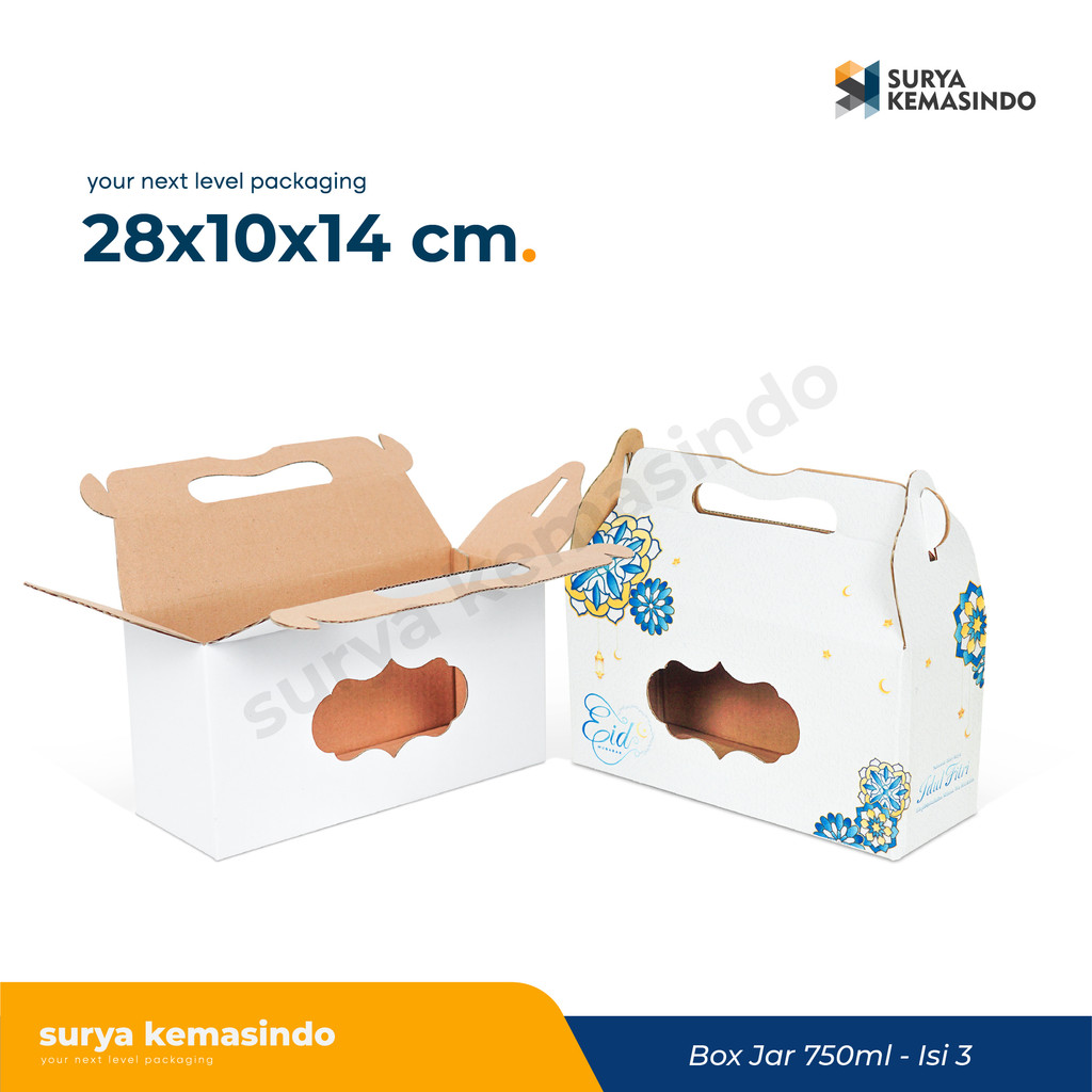 

Box 28x10x14 JAR 750 ml Isi 3 Toples Bulat Kardus/packing/kemasan/Kue Kering/boxkuker/Jar 750 ml/Jar750gr/hampers/idul fitri/Iedmubarak/Tinggi14