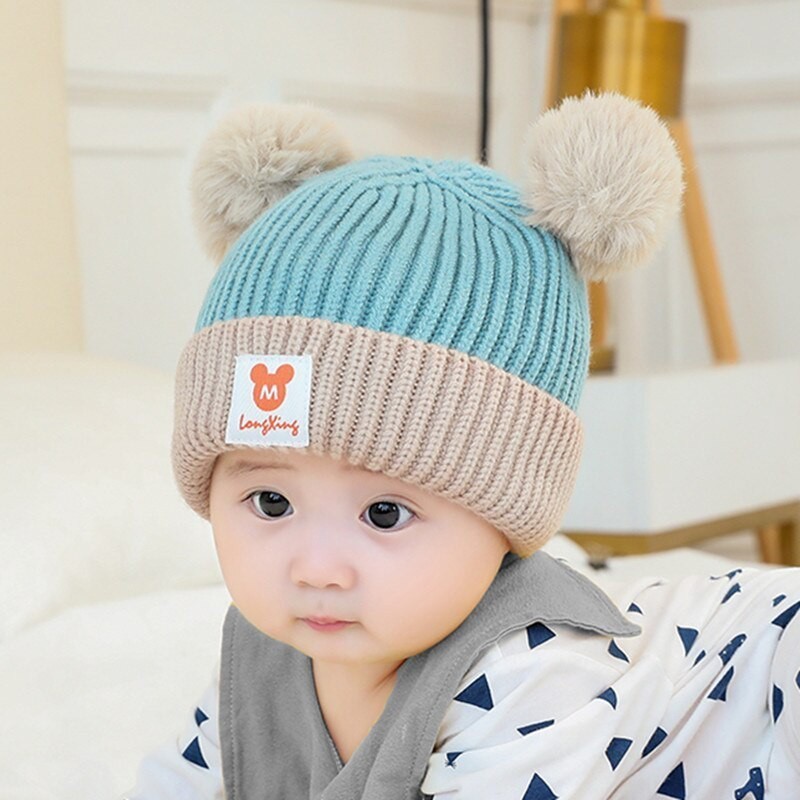 Topi Anak Bayi Kupluk Cewek Pompom 2 Warna / topi bayi perempuan 0-6 bulan lucu korea / Topi Anak Ba