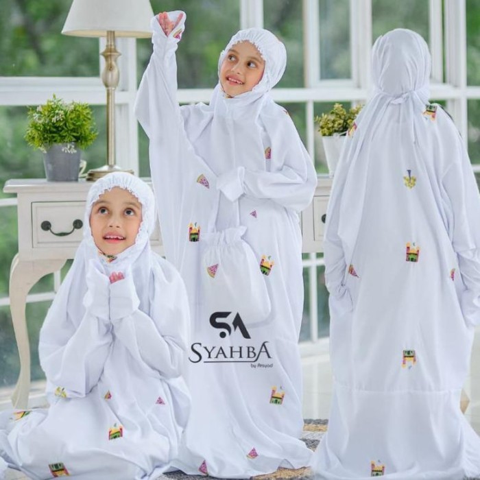 Mukena terusan KHUSUS PUTIH anak TK SD remaja mukena santri | Syahba - Daisy biru TK