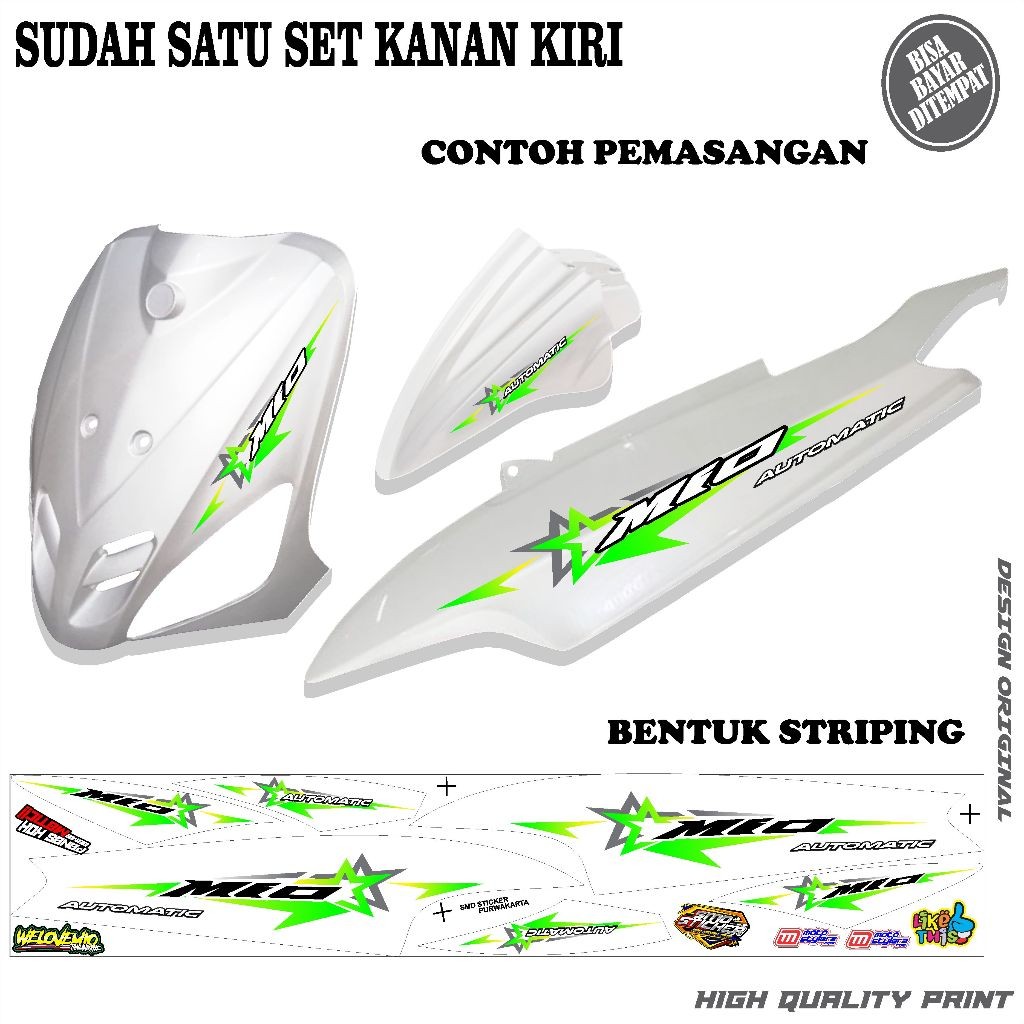 striping sticker variasi mio sporty/smile motif bintang hijau simple keren terbaru