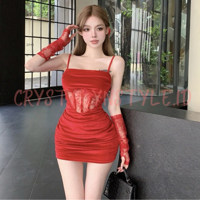 *CRYSTALYN* Mini Dress / Terusan / Gaun Pendek Sexy Party Bludru Lace Korea BodyFit