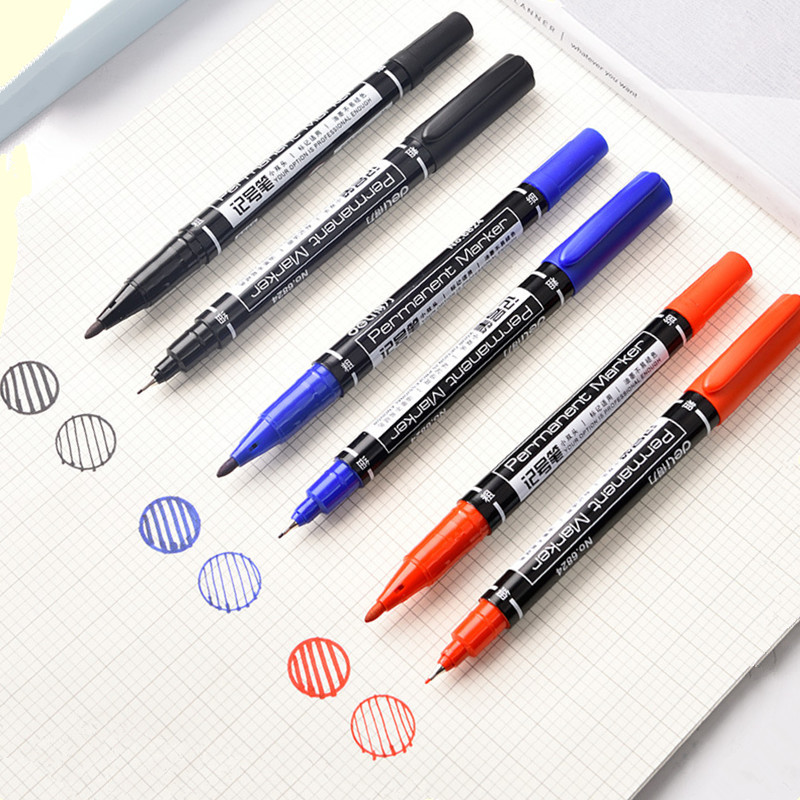 

Deli 0.5/1mm Dual Nib Marker Pen Waterproof Oil Ink Permanent Mark CD Glass Artist Painting Wood Plastic Rock Student Stationery