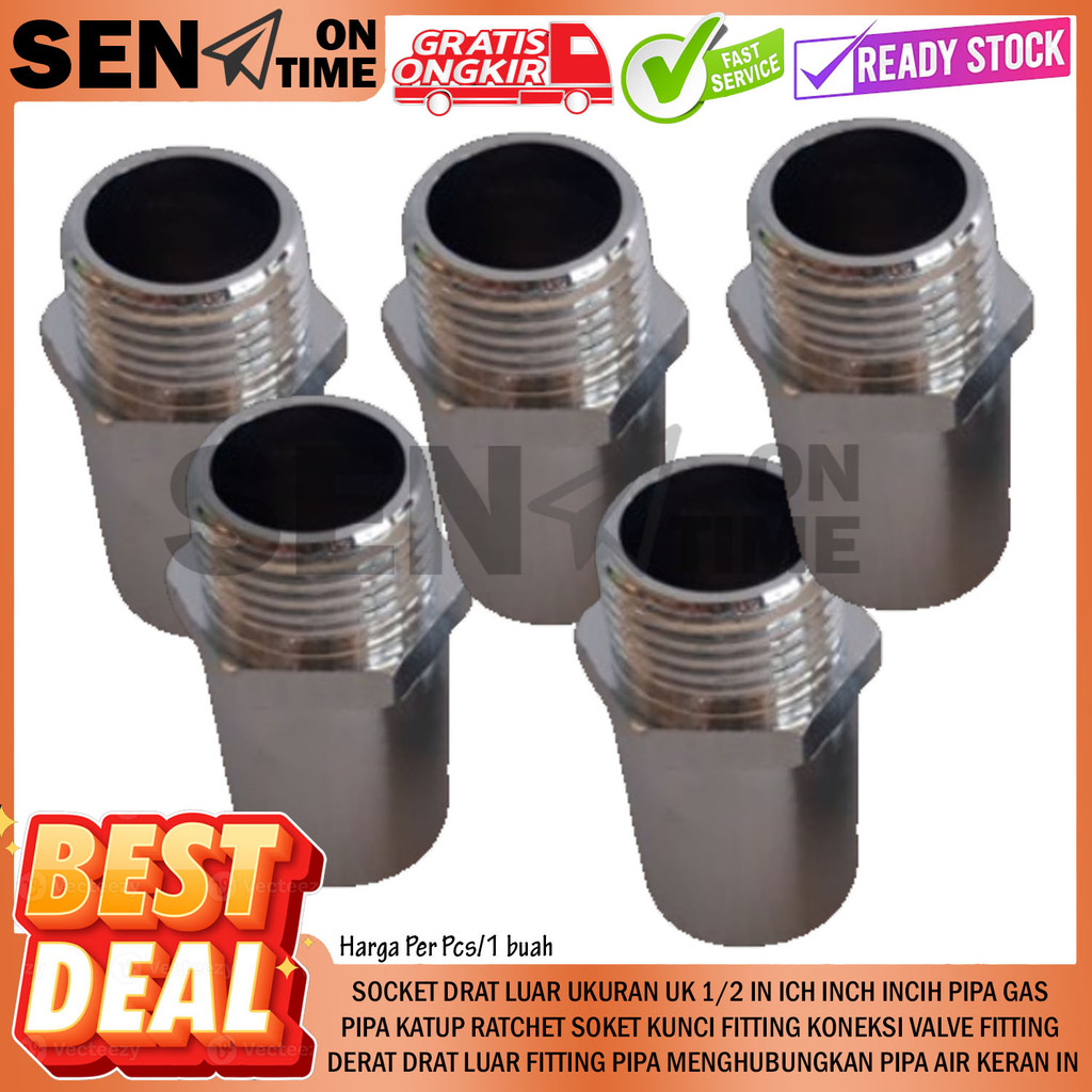 Sok Socket Soket Besi Drat Luar Uk 1/2 In Sock Nepel Derat Dalam Uk Pipa Stenlis Stainless Besi Pipa