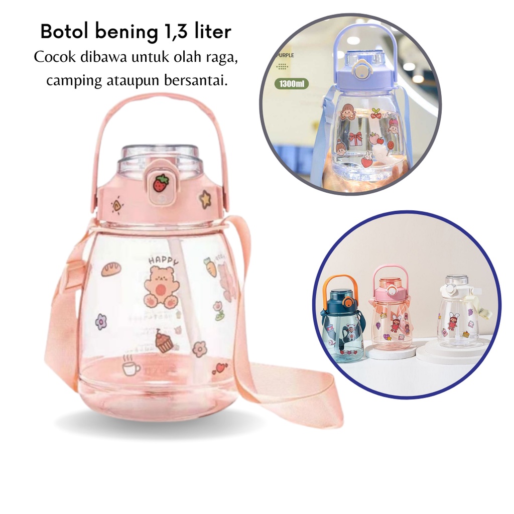 ADZ - E105- BOTOL MINUM VIRAL 1.3 LITER TRANSPARAN  / BOTOL MINUM VIRAL STICKER / BOTOL MINUM PENAND