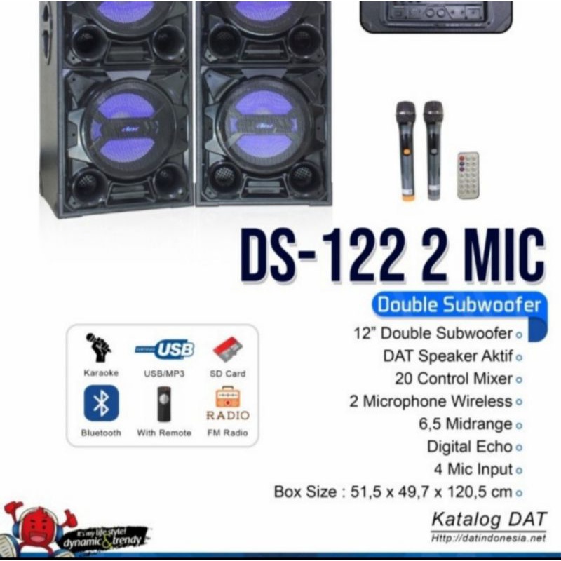 Speaker Aktif Pasif Dat ds122 2 Wireless mic 12inch ds 122 Original
