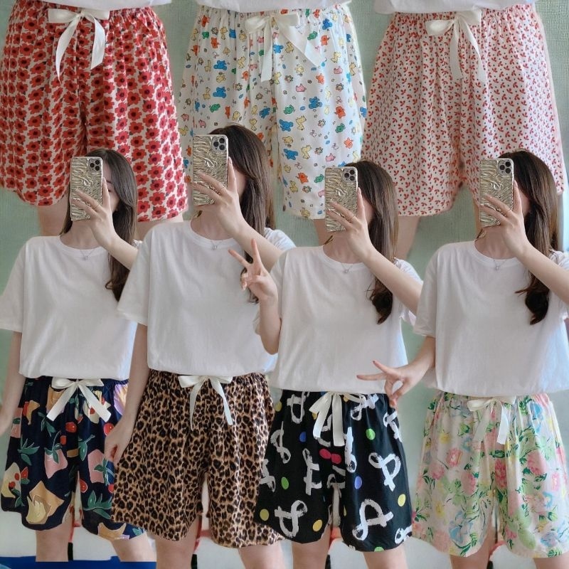 SETELAN SETCEL ONE SET HOTPANTS PIYAMA BAJU KAOS PUTIH POLOS TIDUR TIE DYE WANITA DEWASA KOREA RAYON