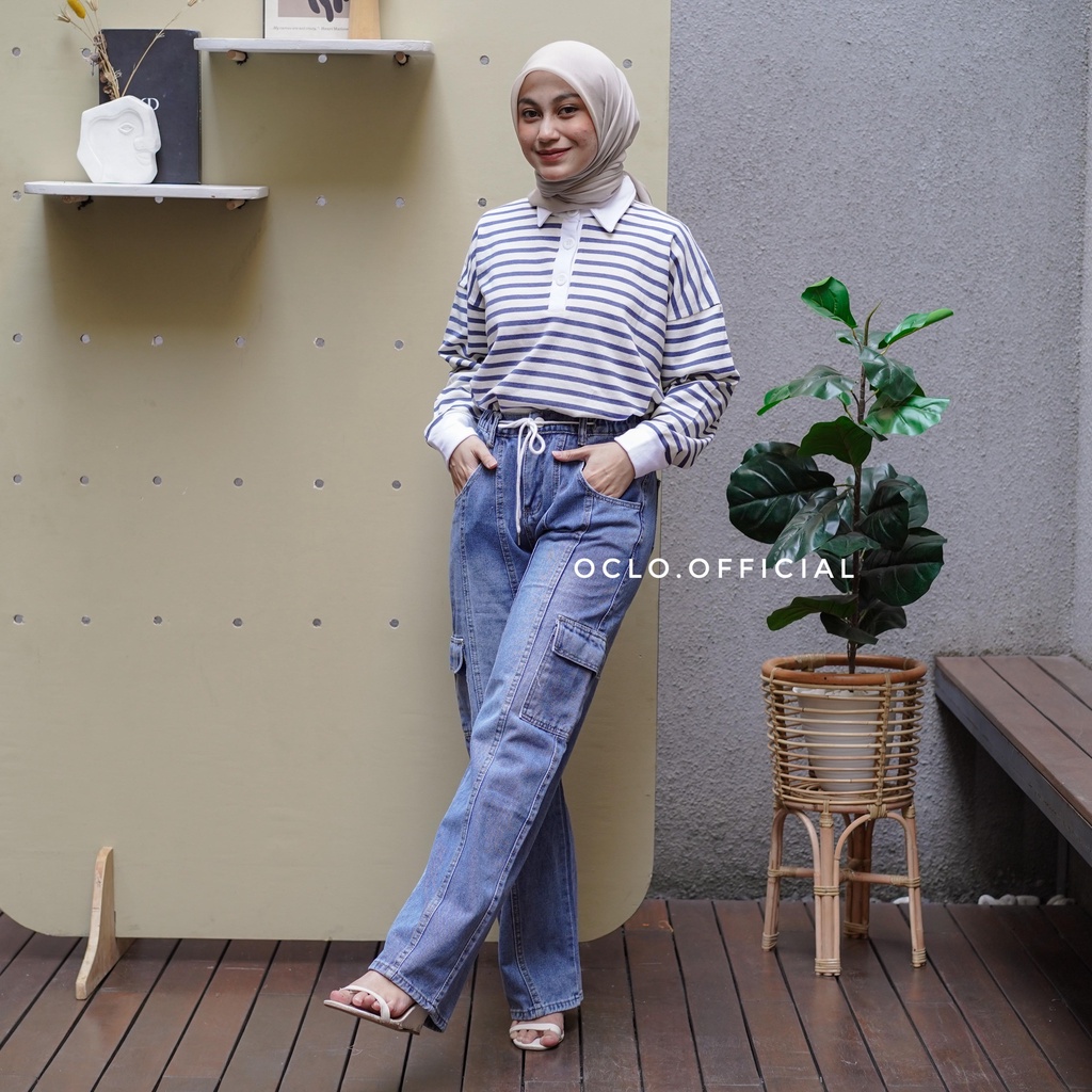 Oclo Triska Cargo Jeans 9581 bawahan jeans premium tebal