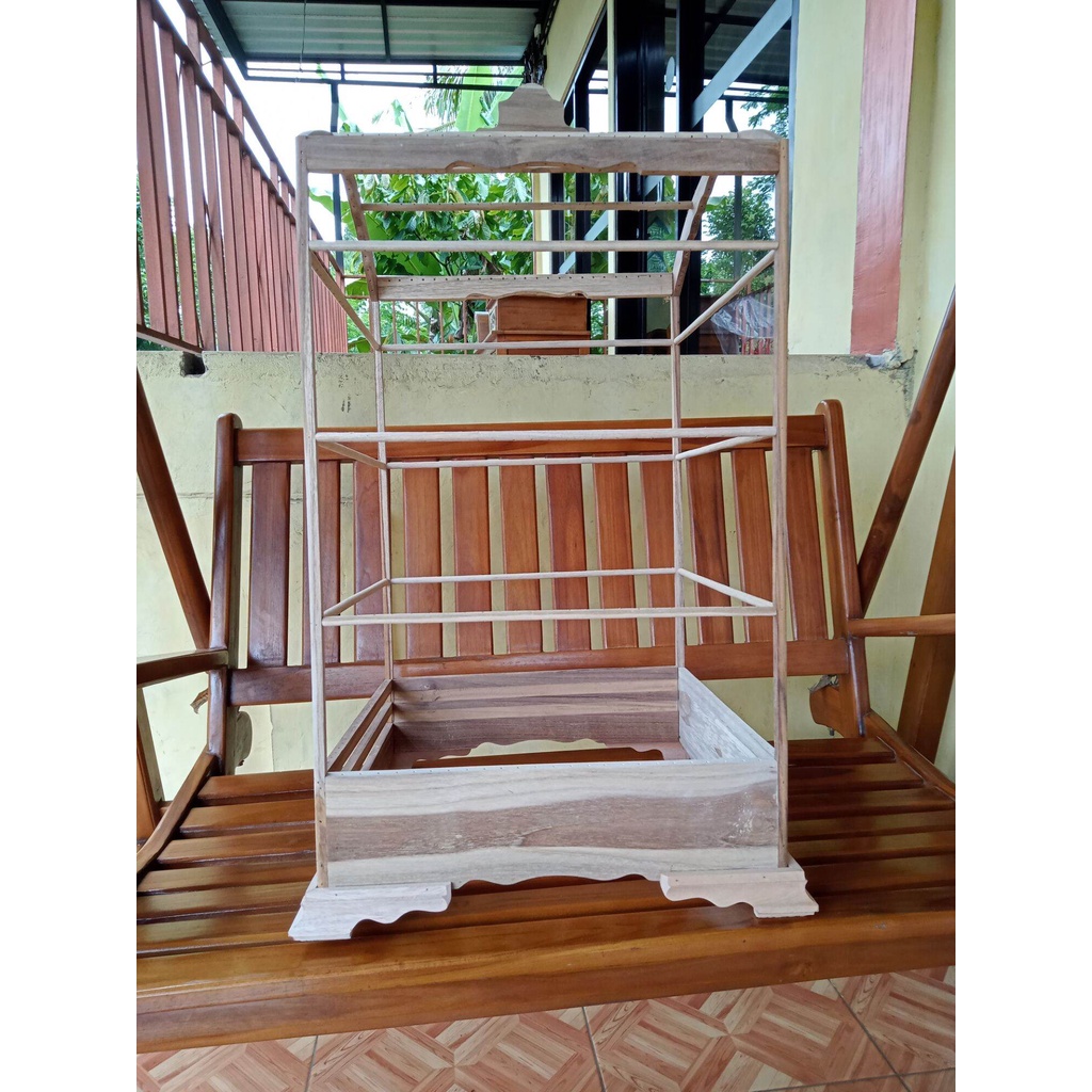 sangkar burung ambrukan kosan bahan  FULL JATI tiang oval 40 x 40