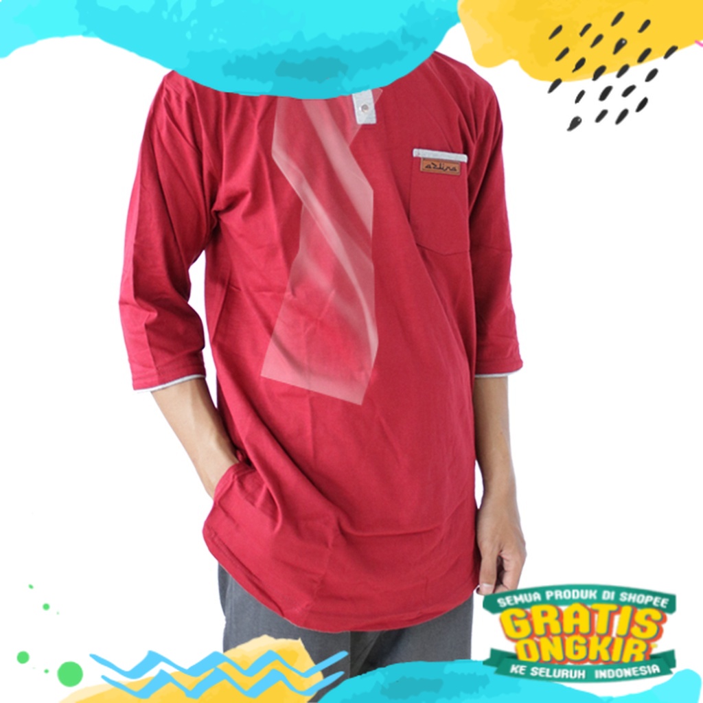 Baju koko kaos pria dewasa terbaru lengan 3/4 Gamis Kurta Koko Pria Trend BISA COD/ biru telur asin